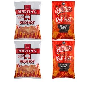 Martins Red Hot & Gibbles Red Hot Potato Chips – 4 Bag Variety Pack (2 Each)